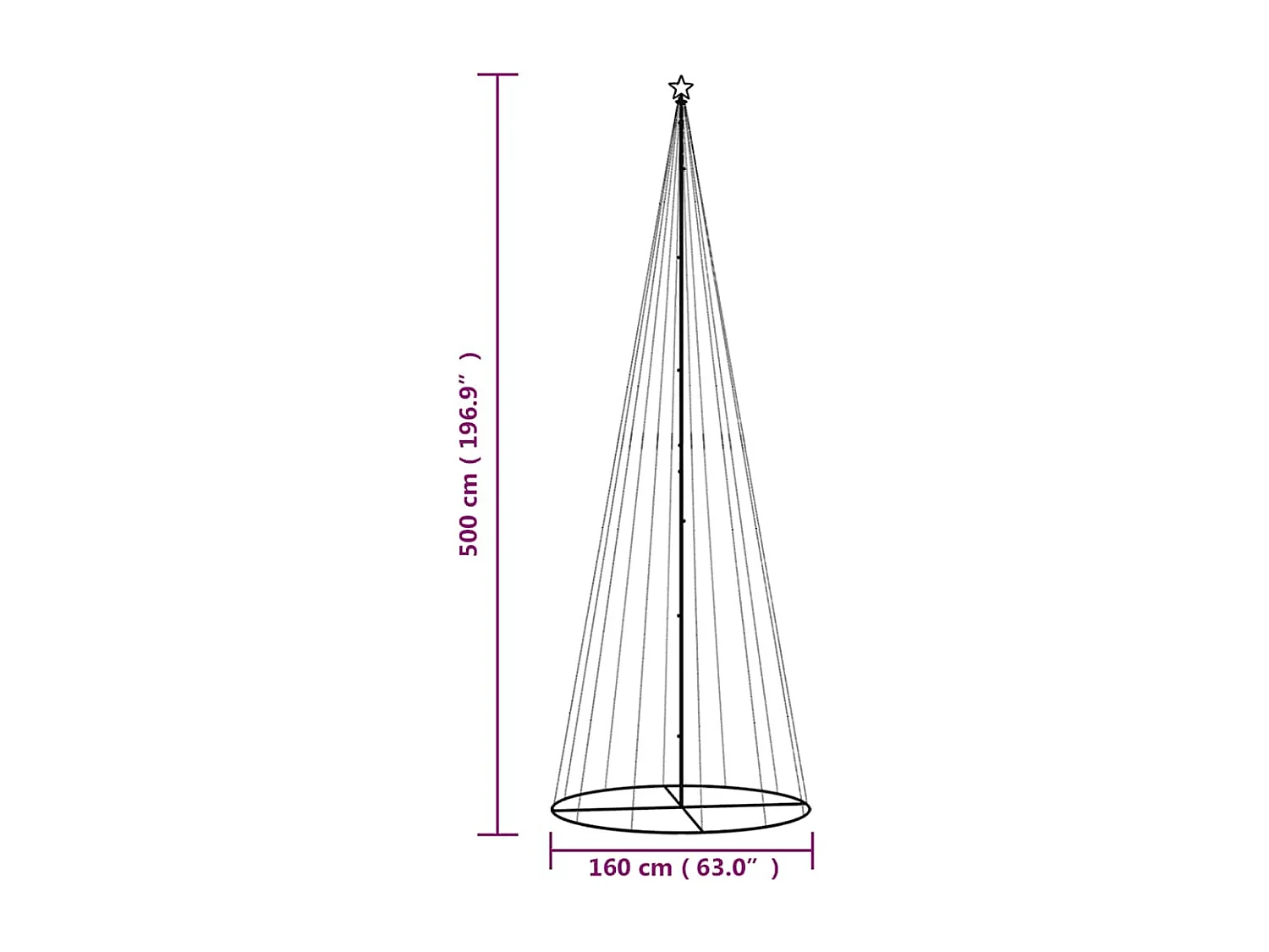 Kerstboomkegel 732 Blauwe LED's 160x500 cm