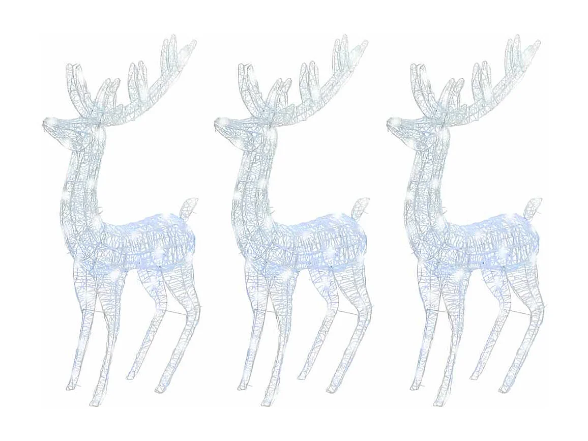 Rennes de Noël XXL Acrylique 250 LED 3 pcs 180 cm Blanc froid