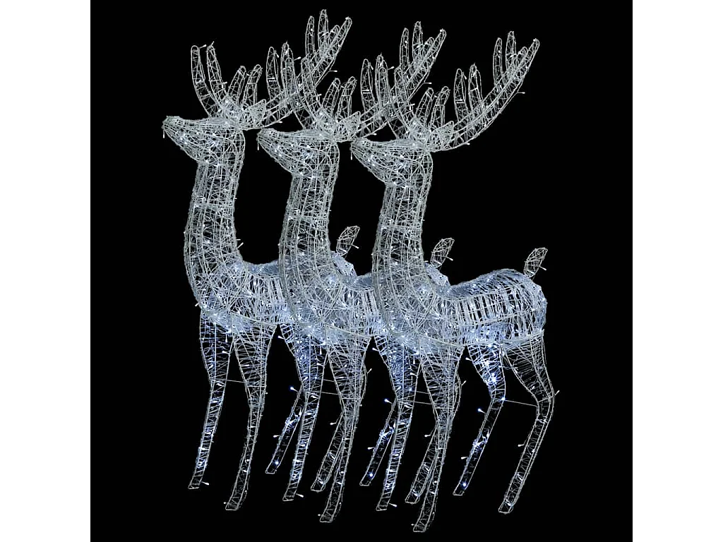 Rennes de Noël XXL Acrylique 250 LED 3 pcs 180 cm Blanc froid