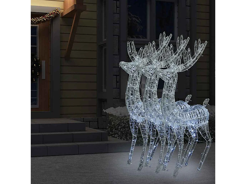 Rennes de Noël XXL Acrylique 250 LED 3 pcs 180 cm Blanc froid