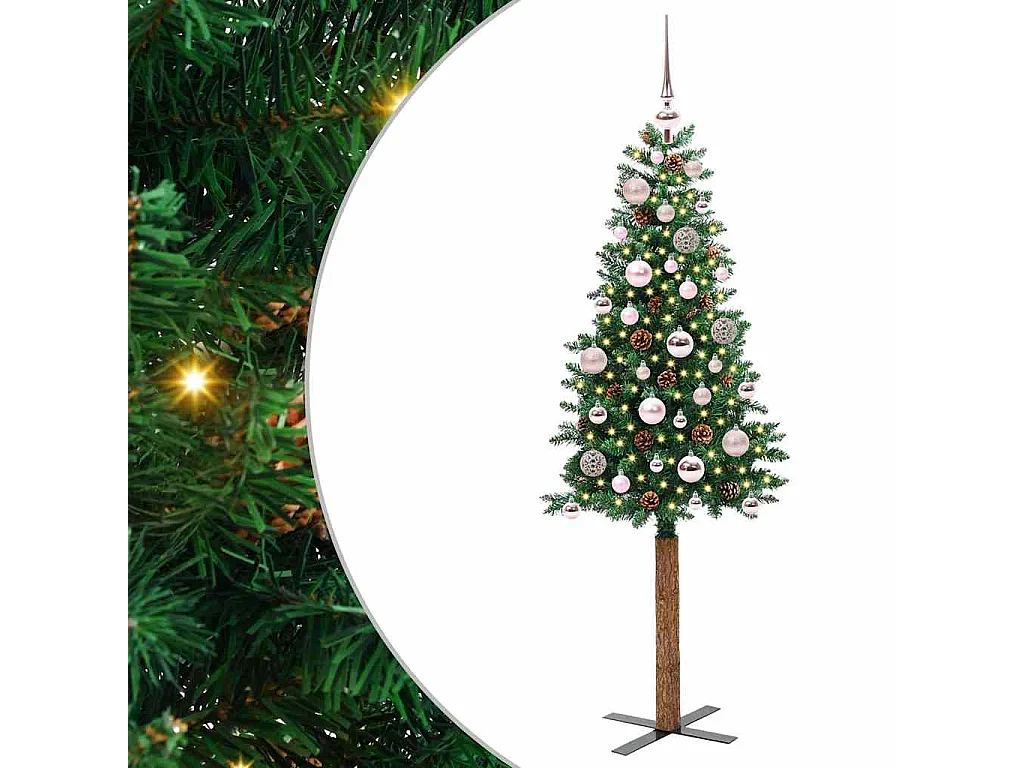 Sapin de Noël mince Vert 150 cm PVC et bois de pin massif