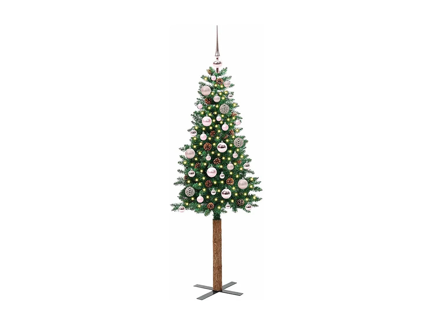 Slanke groene kerstboom 150 cm PVC en massief grenenhout