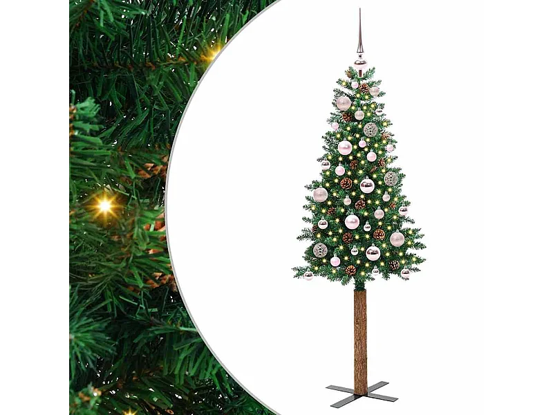 Slanke groene kerstboom 150 cm PVC en massief grenenhout