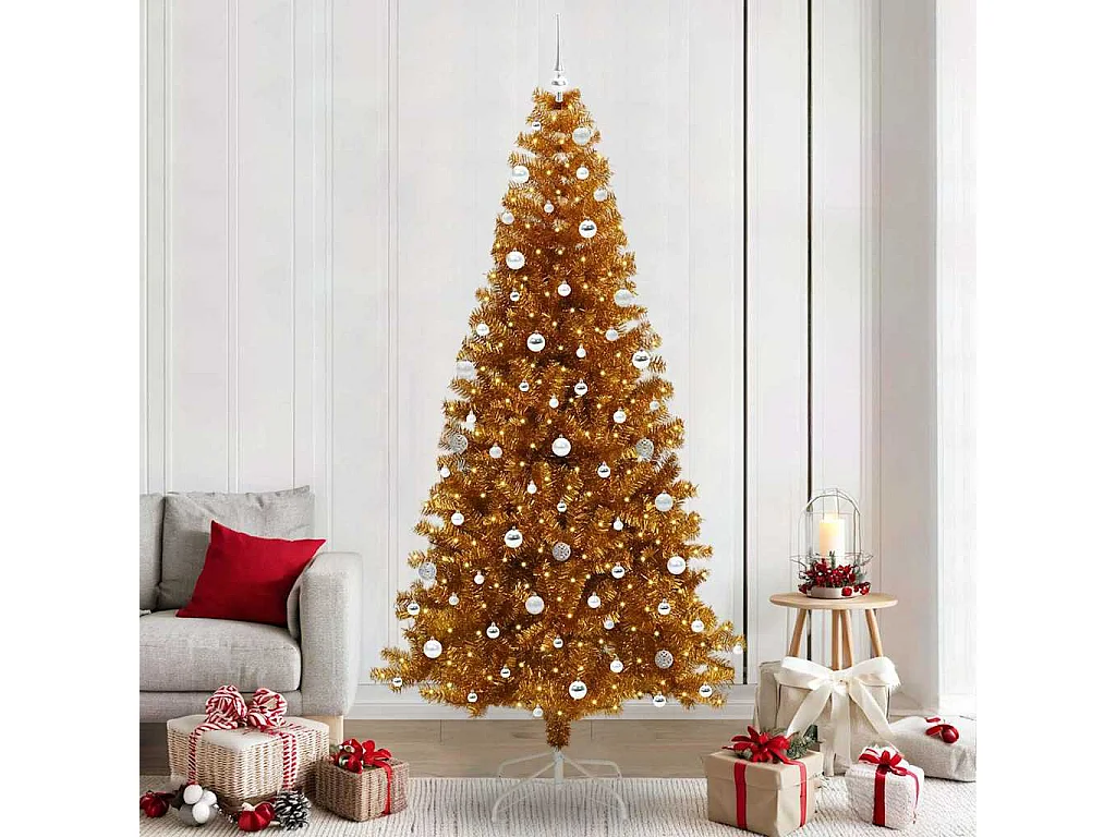 Sapin de Noël avec 300 LED avec support Doré 240 cm PET