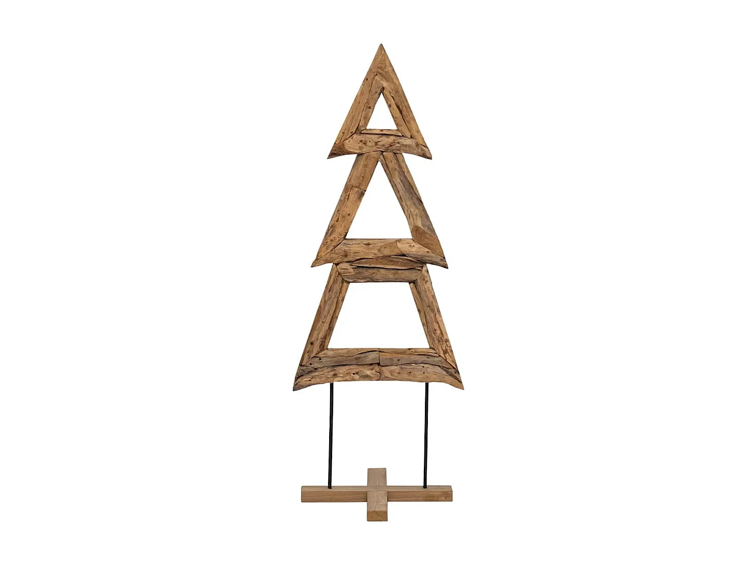 Albero di Natale con supporto marrone 90 cm in legno massello di teak