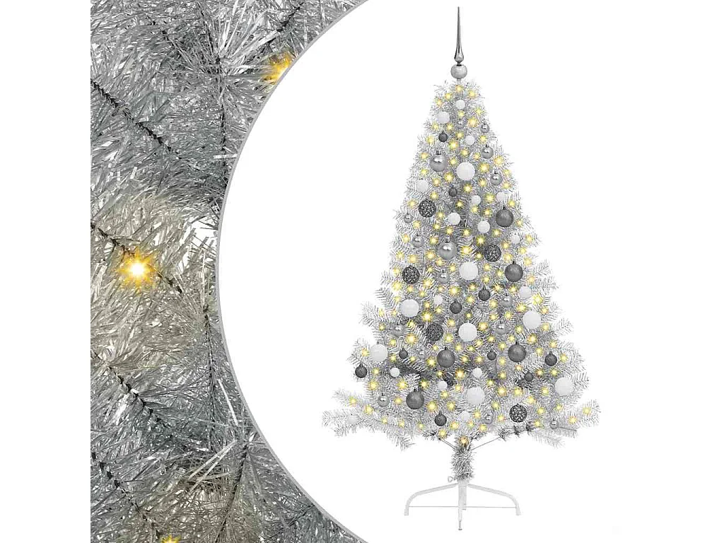 Sapin de Noël artificiel pré-éclairé Argent 180 cm PET
