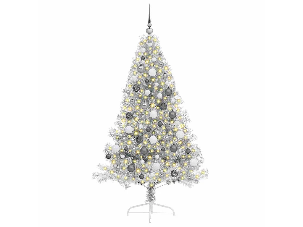Sapin de Noël artificiel pré-éclairé Argent 180 cm PET