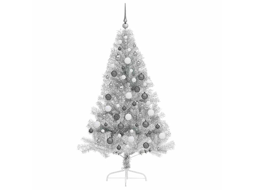 Sapin de Noël artificiel pré-éclairé Argent 180 cm PET