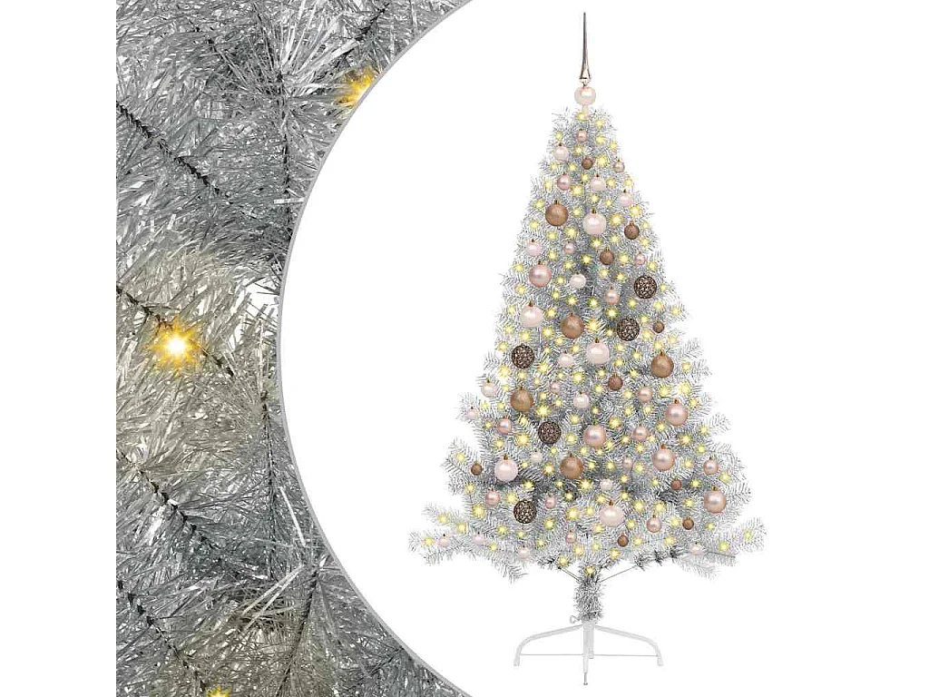 Sapin de Noël artificiel pré-éclairé Argent 180 cm PET
