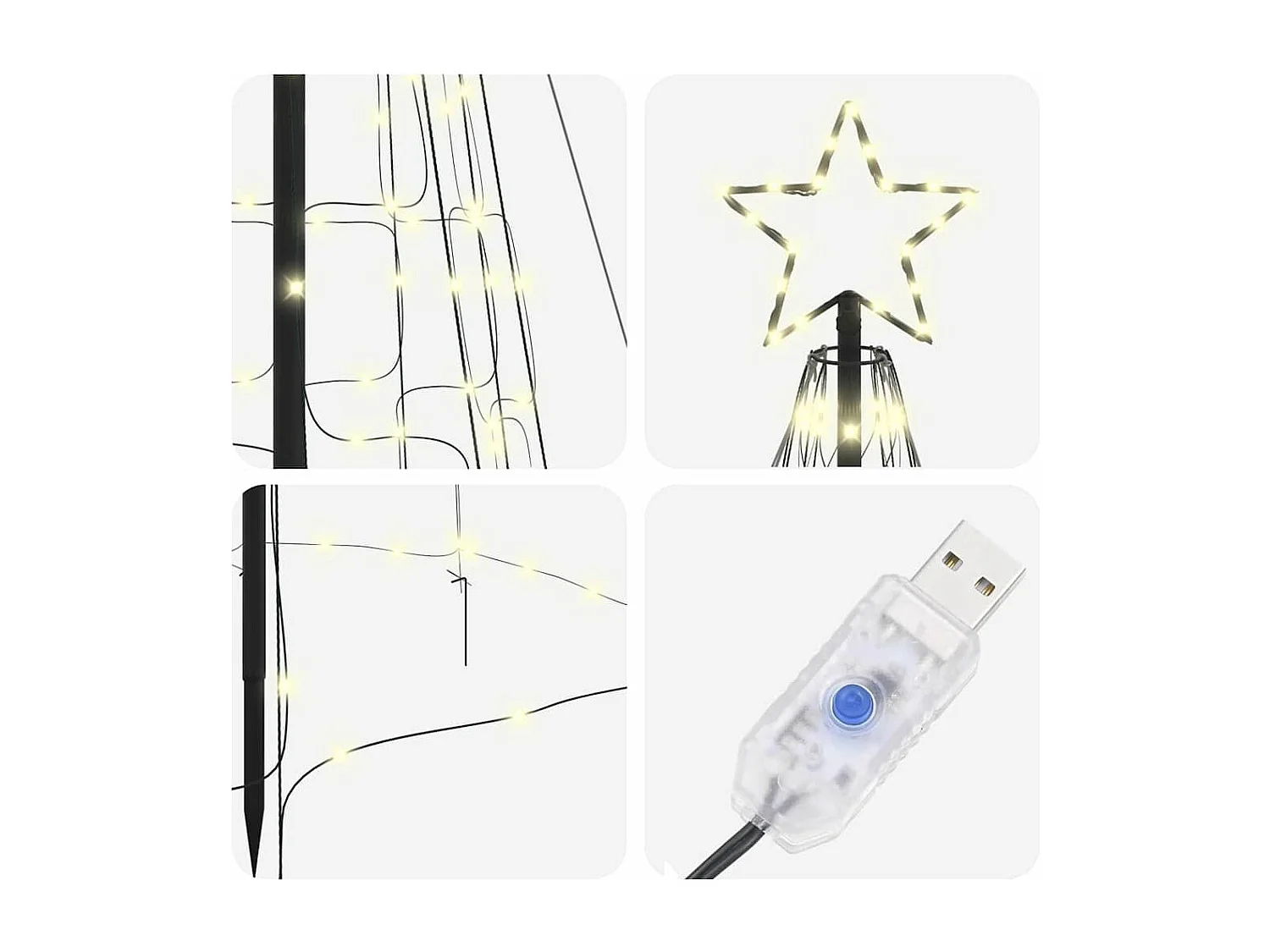 Arbre de Noël LED avec piquets au sol Blanc chaud 400 cm Fer