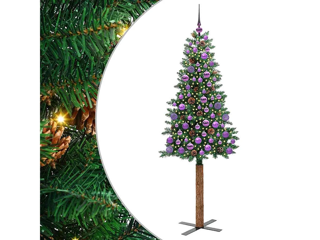 Albero di Natale verde sottile 180 cm in PVC e legno di pino massiccio