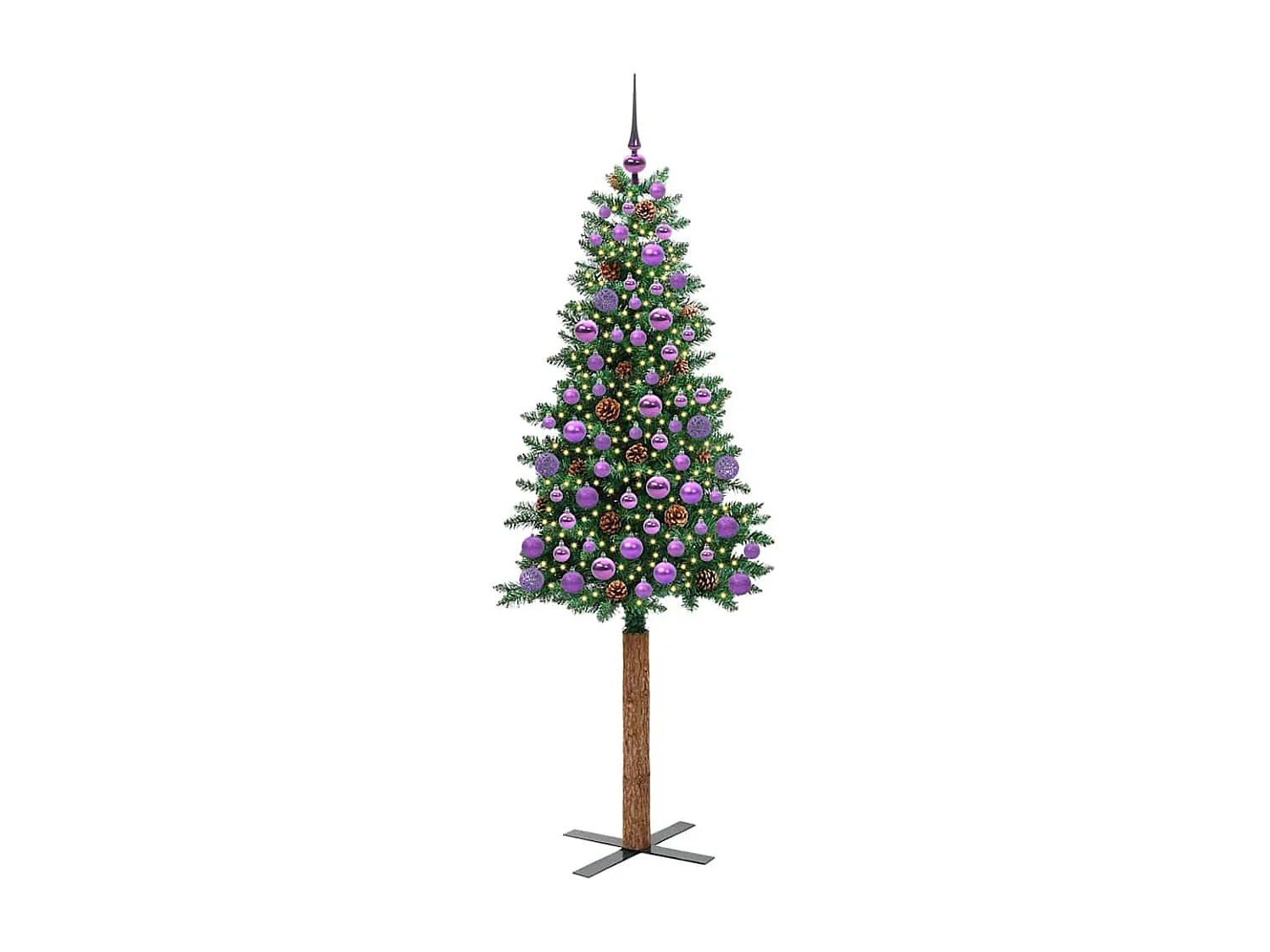 Albero di Natale verde sottile 180 cm in PVC e legno di pino massiccio
