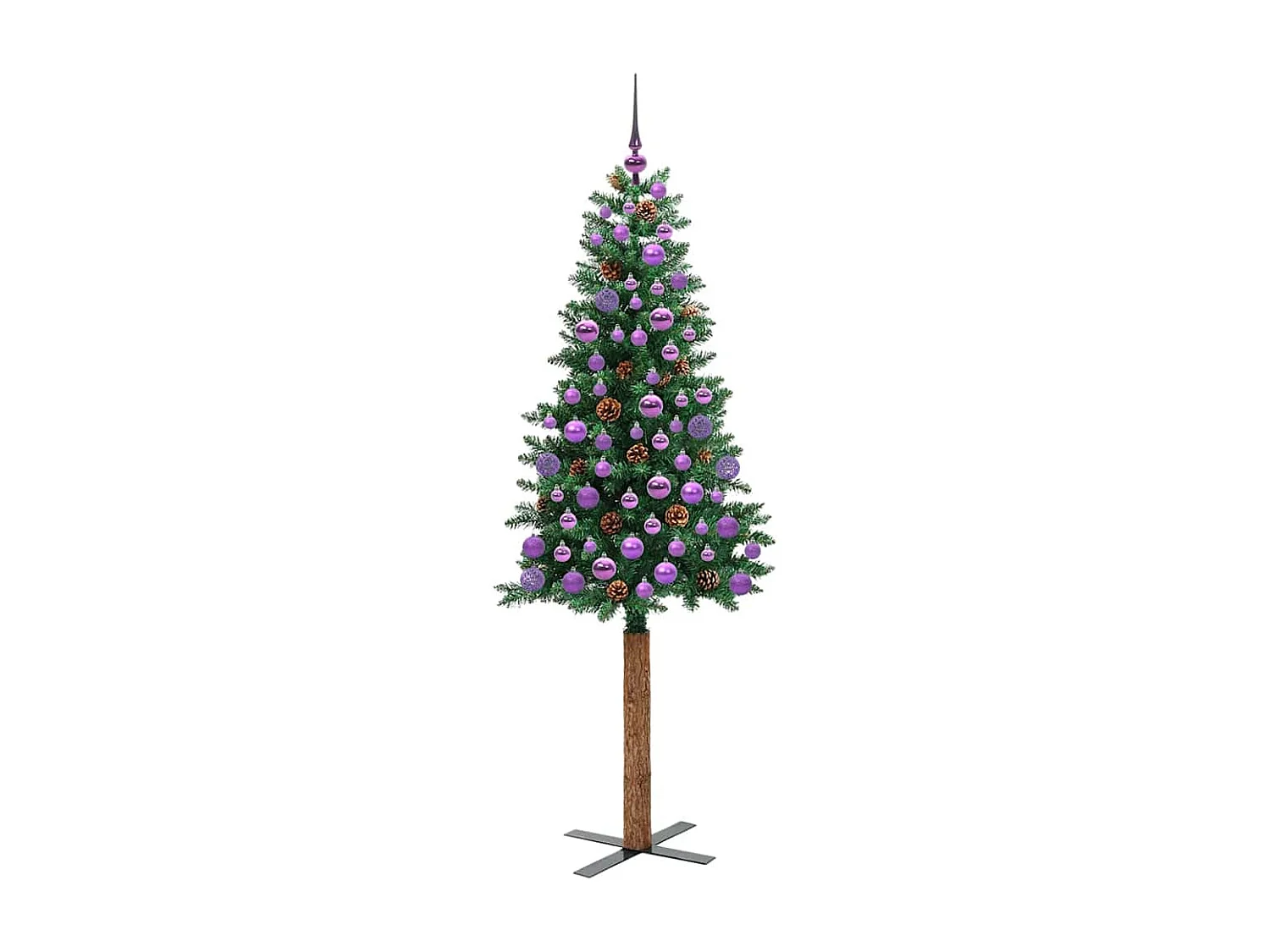 Albero di Natale verde sottile 180 cm in PVC e legno di pino massiccio