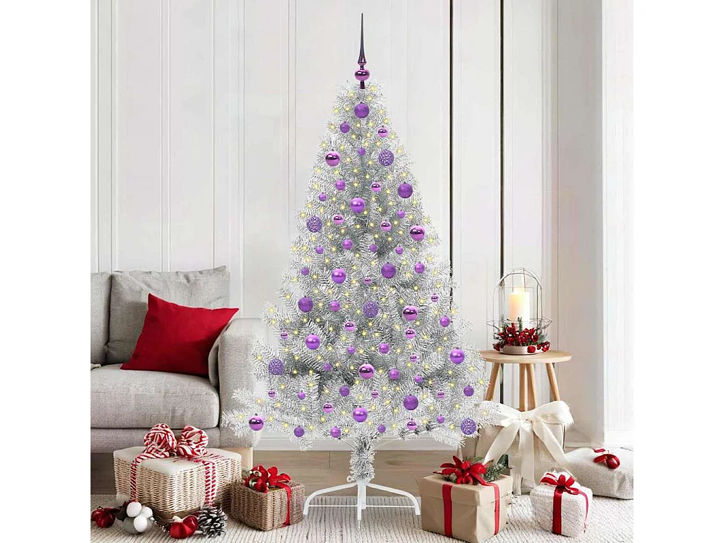Sapin de Noël artificiel pré-éclairé Argent 180 cm PET