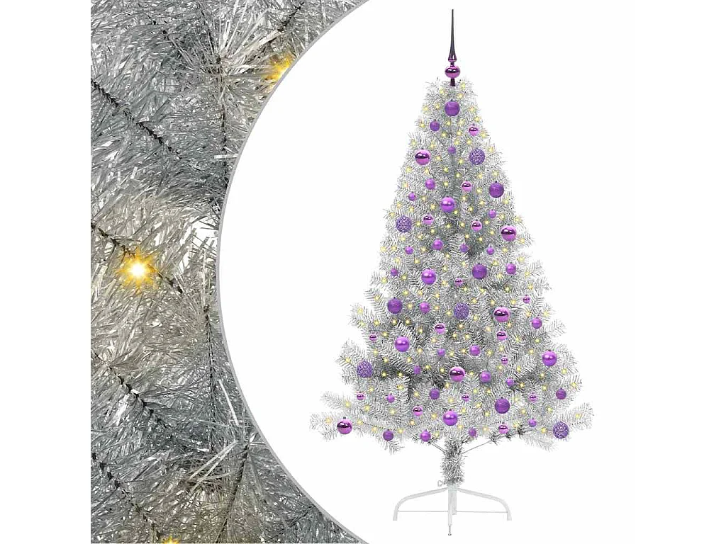 Sapin de Noël artificiel pré-éclairé Argent 180 cm PET