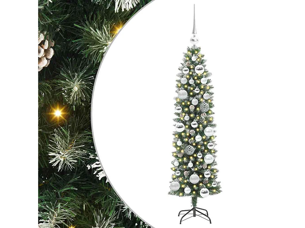 Albero di Natale artificiale sottile con 150 LED Verde e bianco 120 cm
