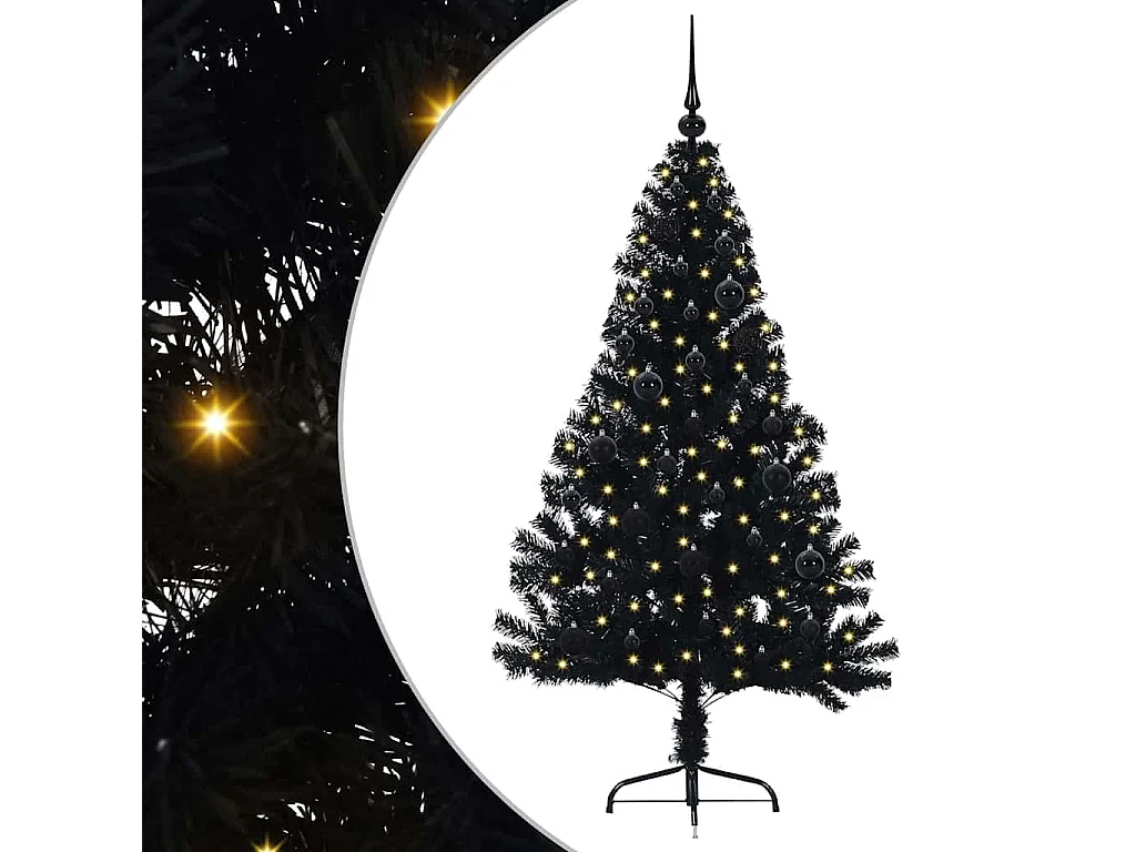 Sapin de Noël artificiel pré-éclairé Noir 150 cm PVC