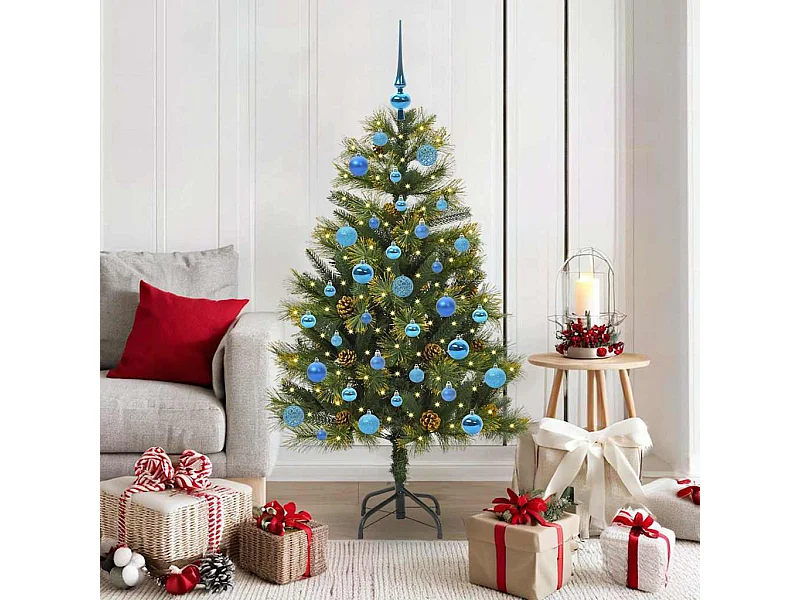 Sapin de Noël artificiel avec branches pliables et cônes 150 cm