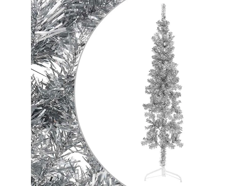 Albero di Natale artificiale mezzo sottile con supporto argento 180 cm