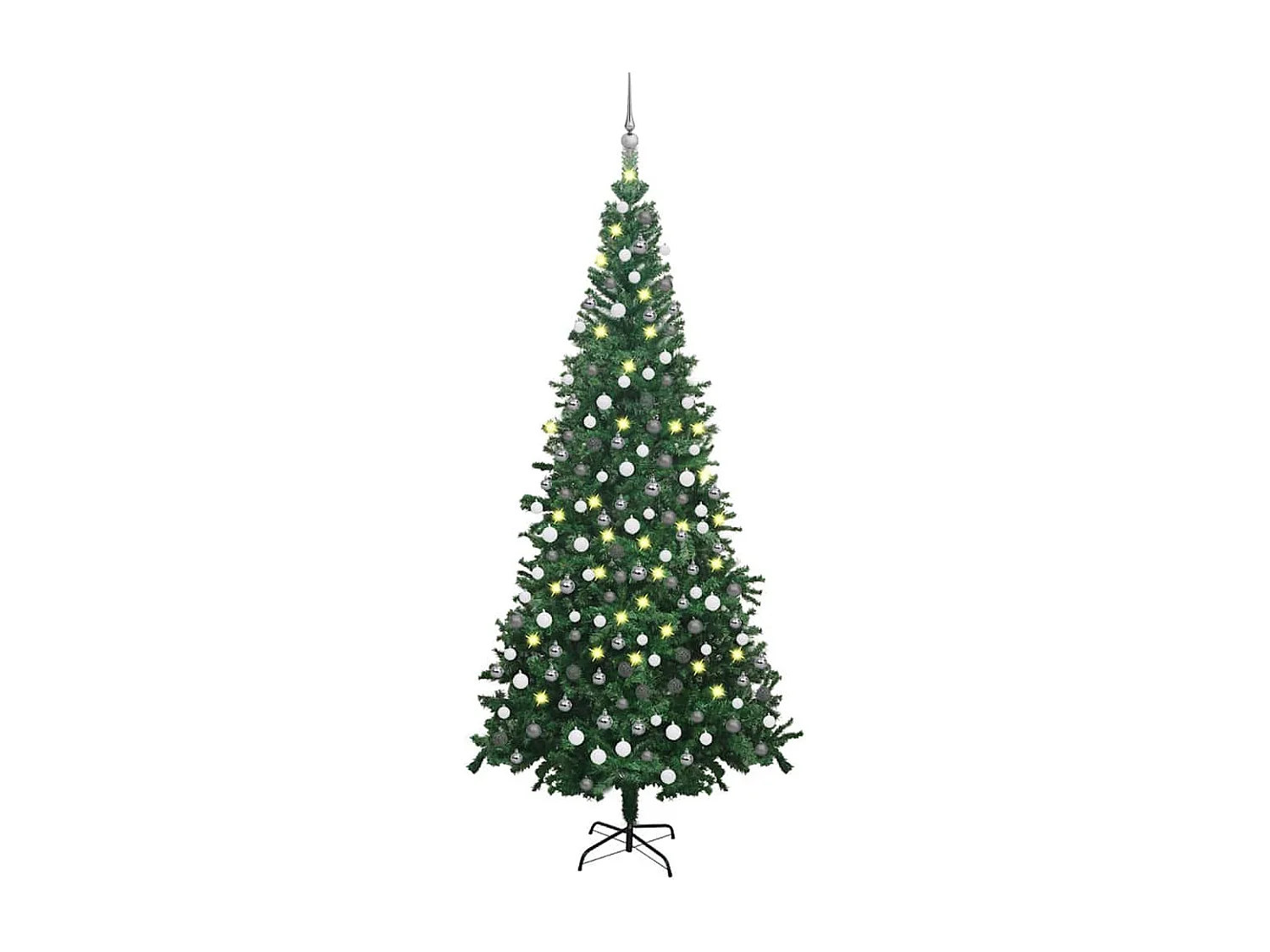 Voorverlichte kunstkerstboom met kerstballen L 240 cm groen