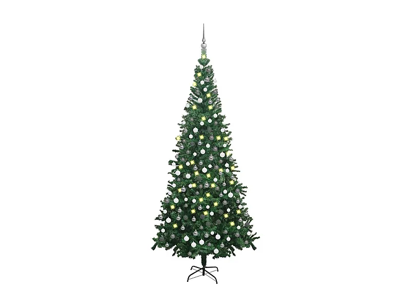 Voorverlichte kunstkerstboom met kerstballen L 240 cm groen