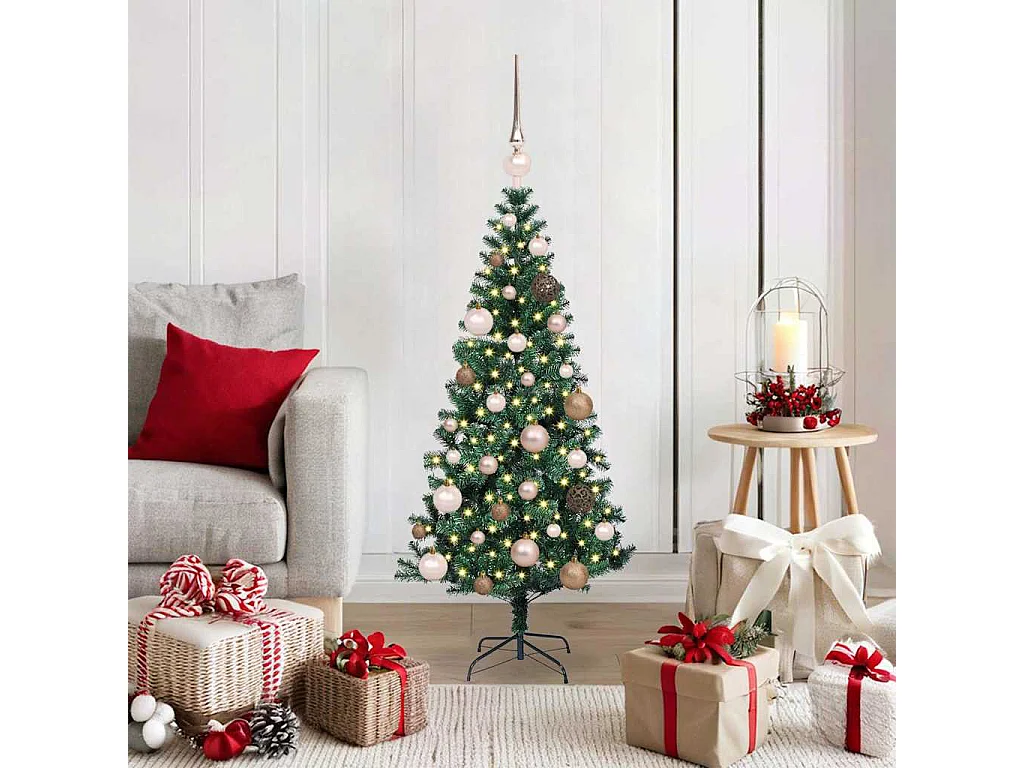 Albero di Natale artificiale preilluminato verde 120 cm PVC e metallo