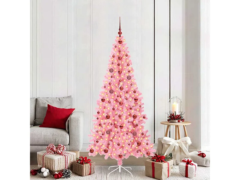Weihnachtsbaum mit 300 LEDs mit Ständer Pink 210 cm PVC
