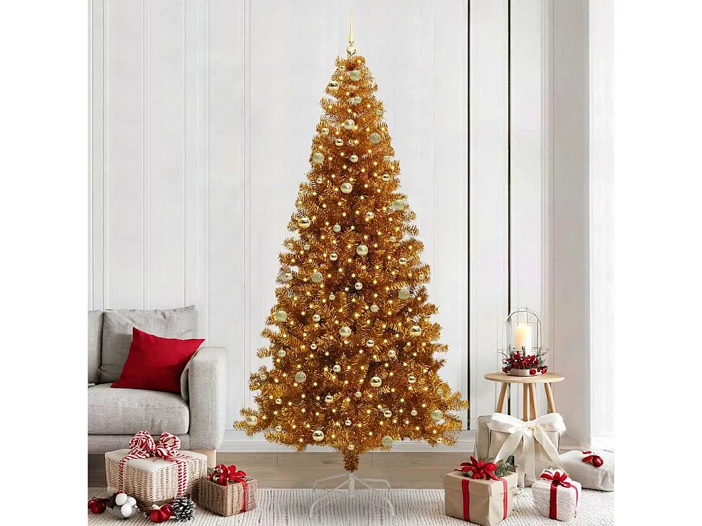 Sapin de Noël avec 300 LED avec support Doré 240 cm PET