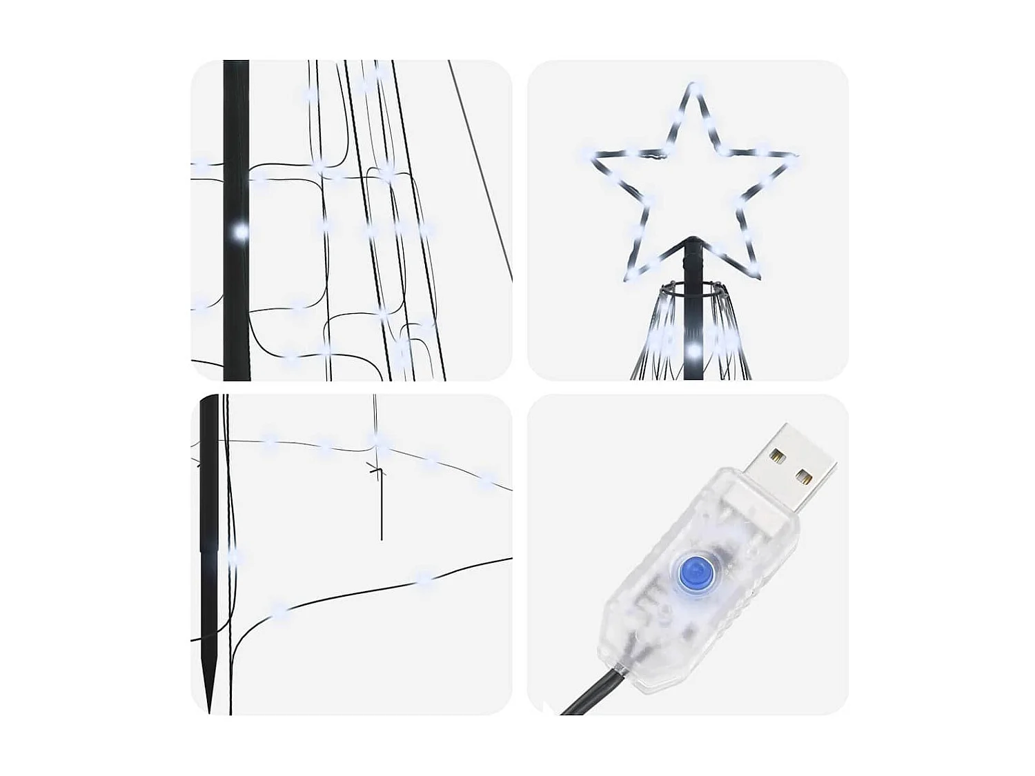 Arbre de Noël LED avec piquets au sol Blanc froid 400 cm Fer