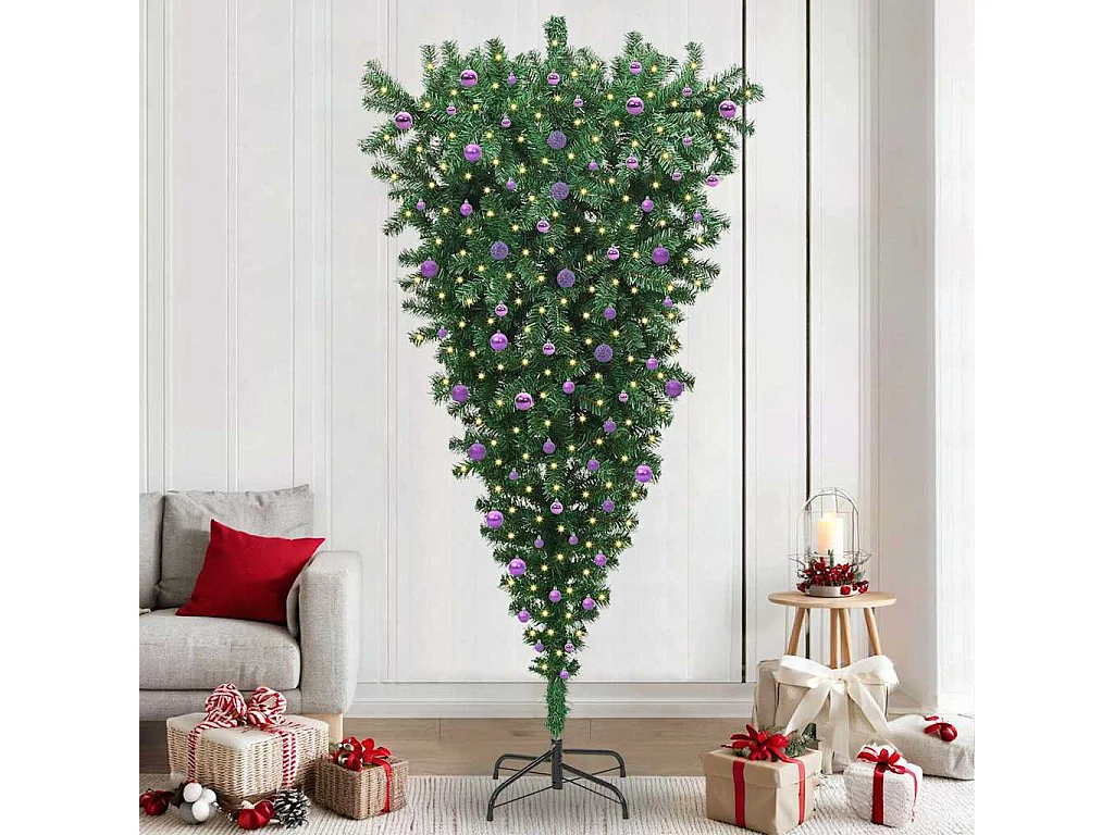 Arbre de Noël artificiel pré-éclairé à l'envers avec ensemble de boules