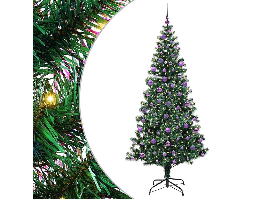 Albero di Natale artificiale preilluminato verde 210 cm PVC e metallo