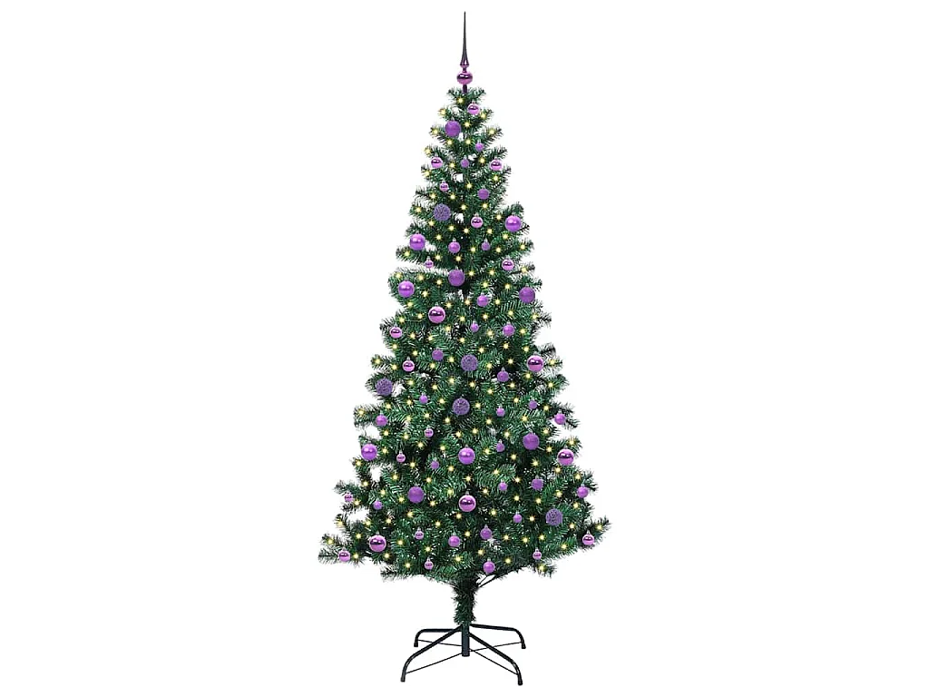 Albero di Natale artificiale preilluminato verde 210 cm PVC e metallo