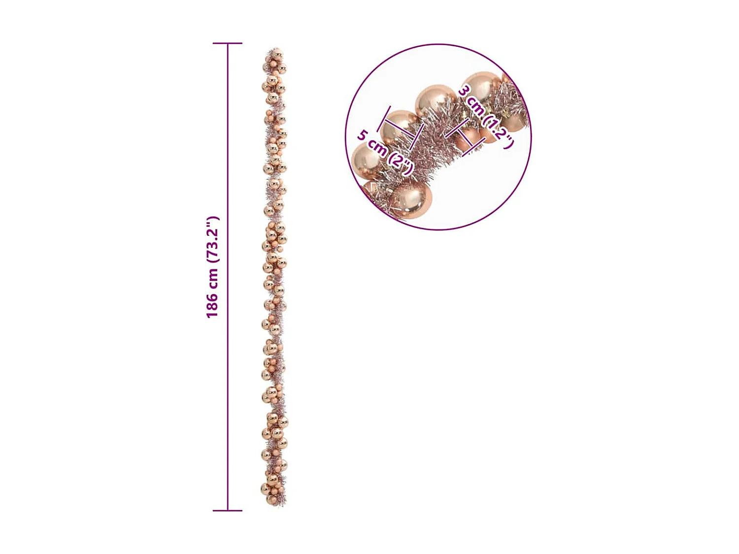 Guirlande de Boules de Noël Rose doré 186 cm Polystyrène