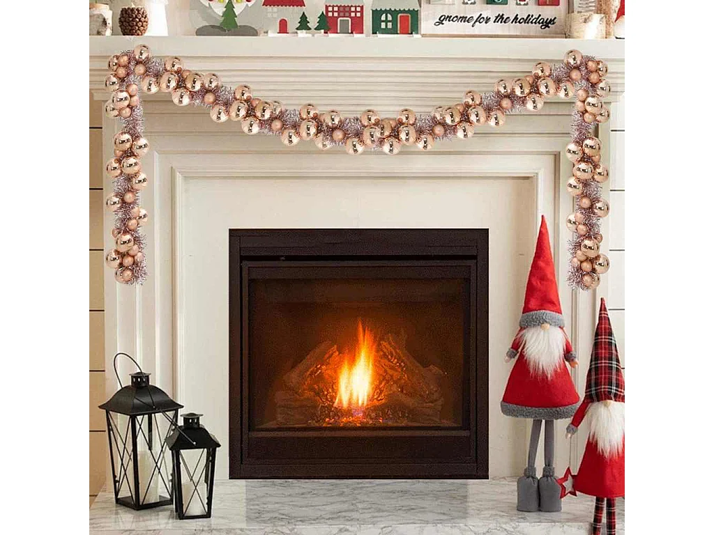 Roségoldene Weihnachtskugelgirlande 186 cm aus Polystyrol