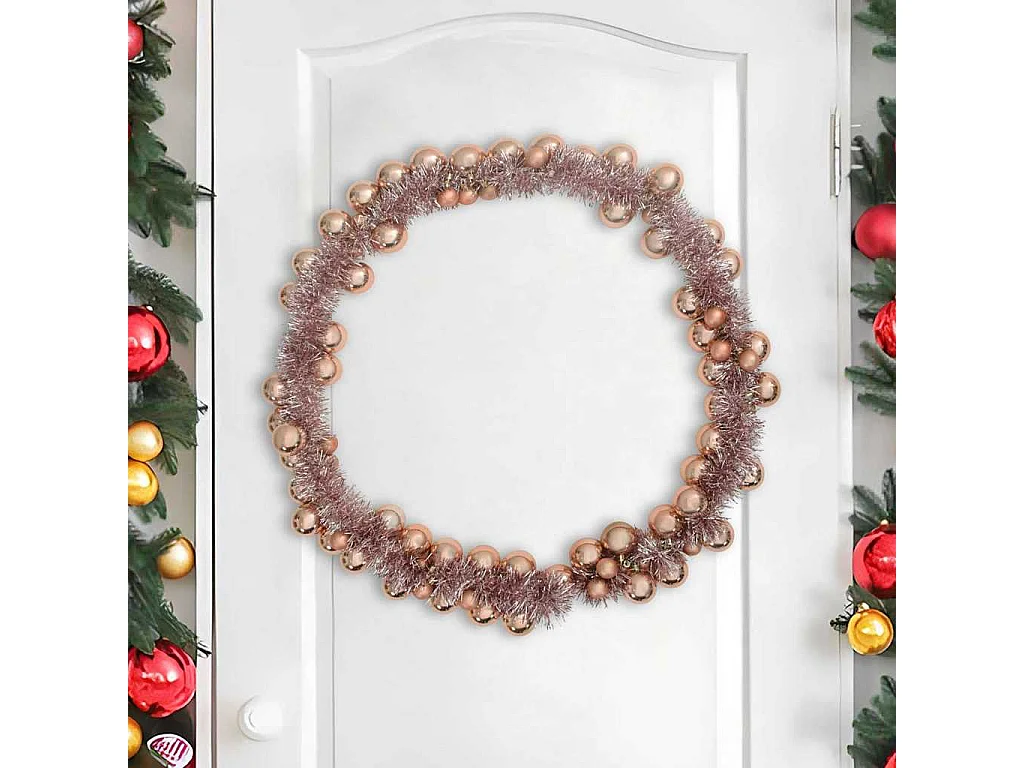 Roségoldene Weihnachtskugelgirlande 186 cm aus Polystyrol