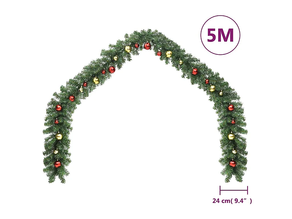 Ghirlanda natalizia decorata con palline e luci LED 5 m
