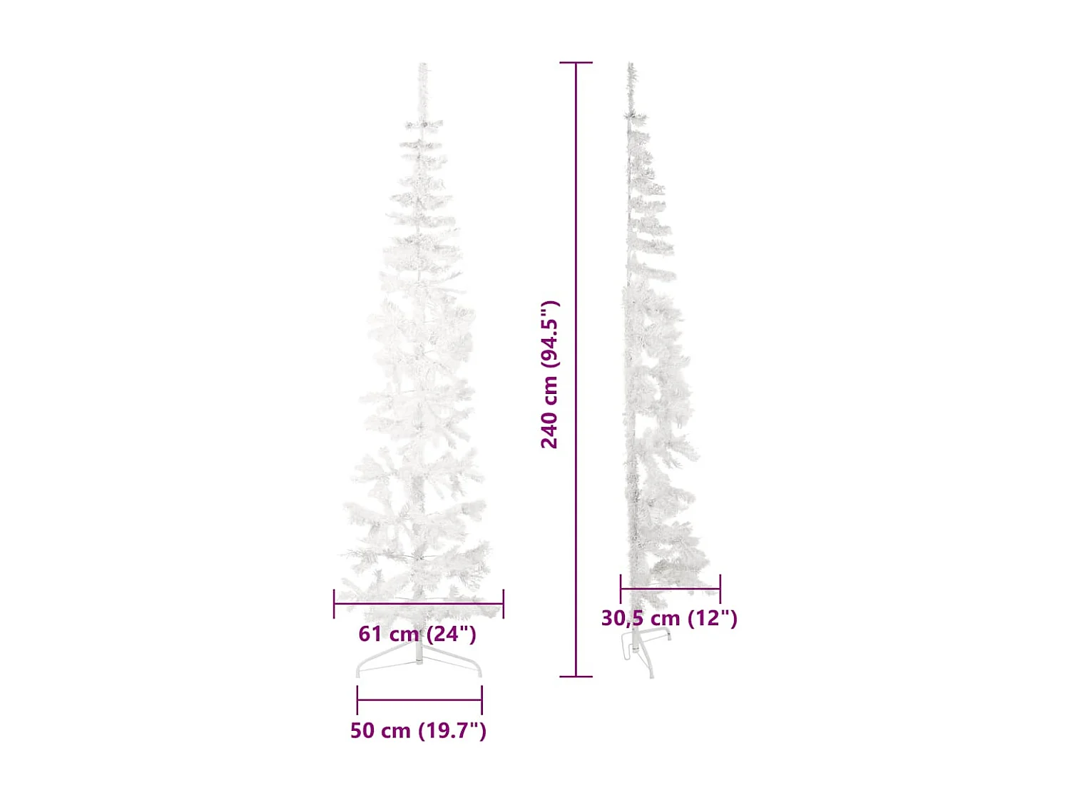 Albero di Natale artificiale mezzo sottile con supporto bianco 240 cm