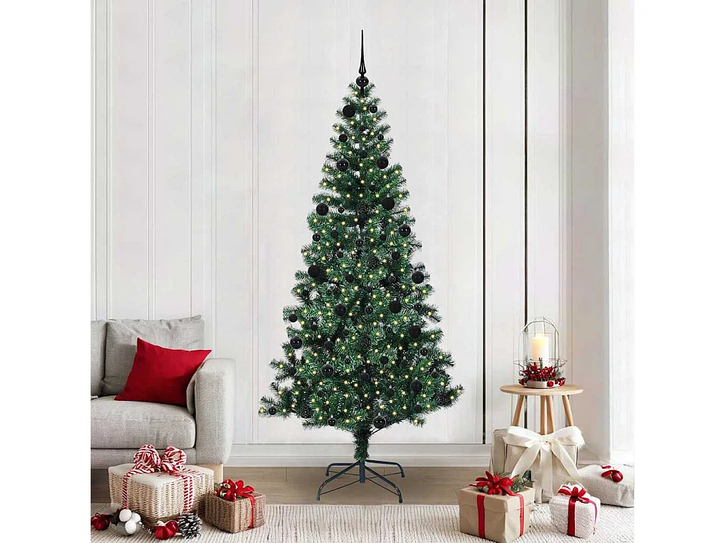 Albero di Natale artificiale preilluminato verde 210 cm PVC e metallo
