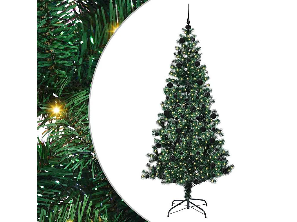Albero di Natale artificiale preilluminato verde 210 cm PVC e metallo