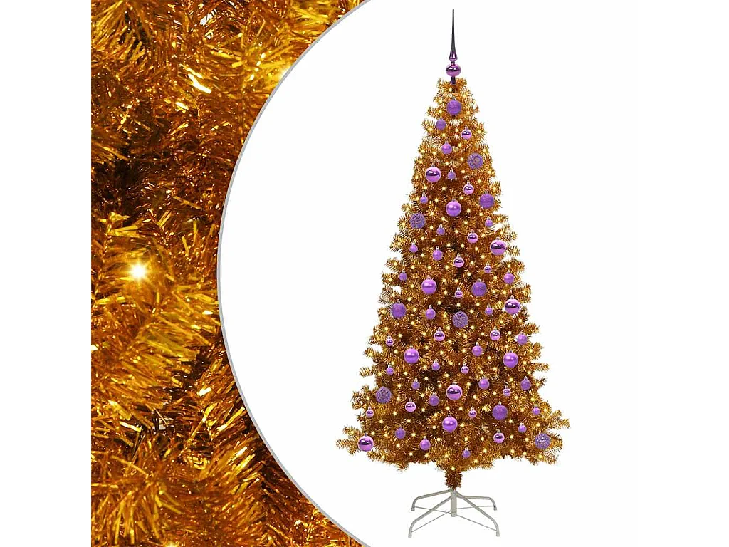 Weihnachtsbaum mit 300 LEDs mit Ständer Gold 180 cm PET