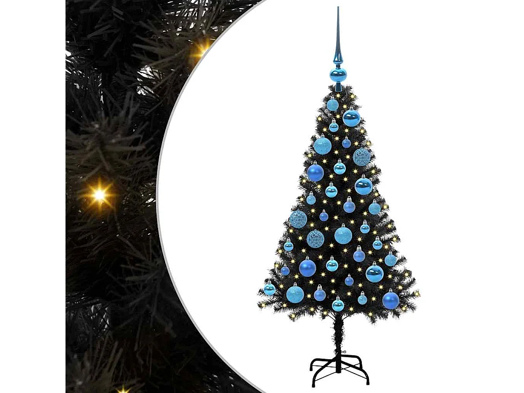 Sapin de Noël avec 150 LED avec support Noir 120 cm PVC