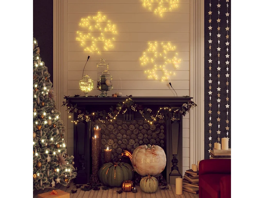 Flocons de neige de Noël avec LED 3 pcs Blanc chaud 38x37 cm