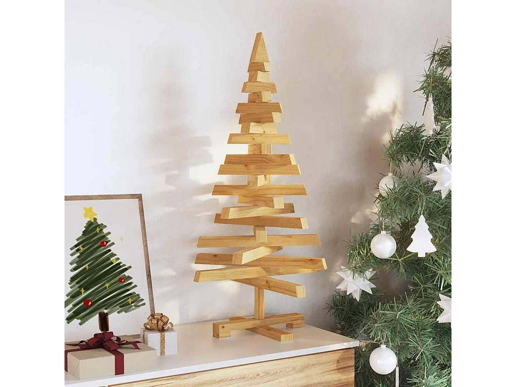 Arbres de Noël avec support Marron 90 cm Bois massif en pin