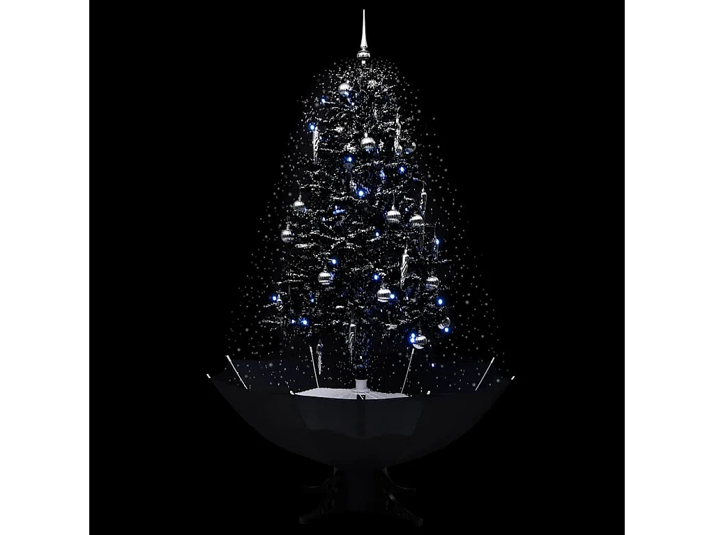 Albero di Natale innevato con base a ombrellone nero 170 cm PVC