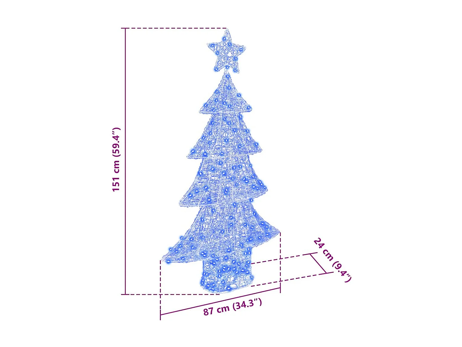 Sapin de Noël avec 160 LED Bleu 150 cm Acrylique