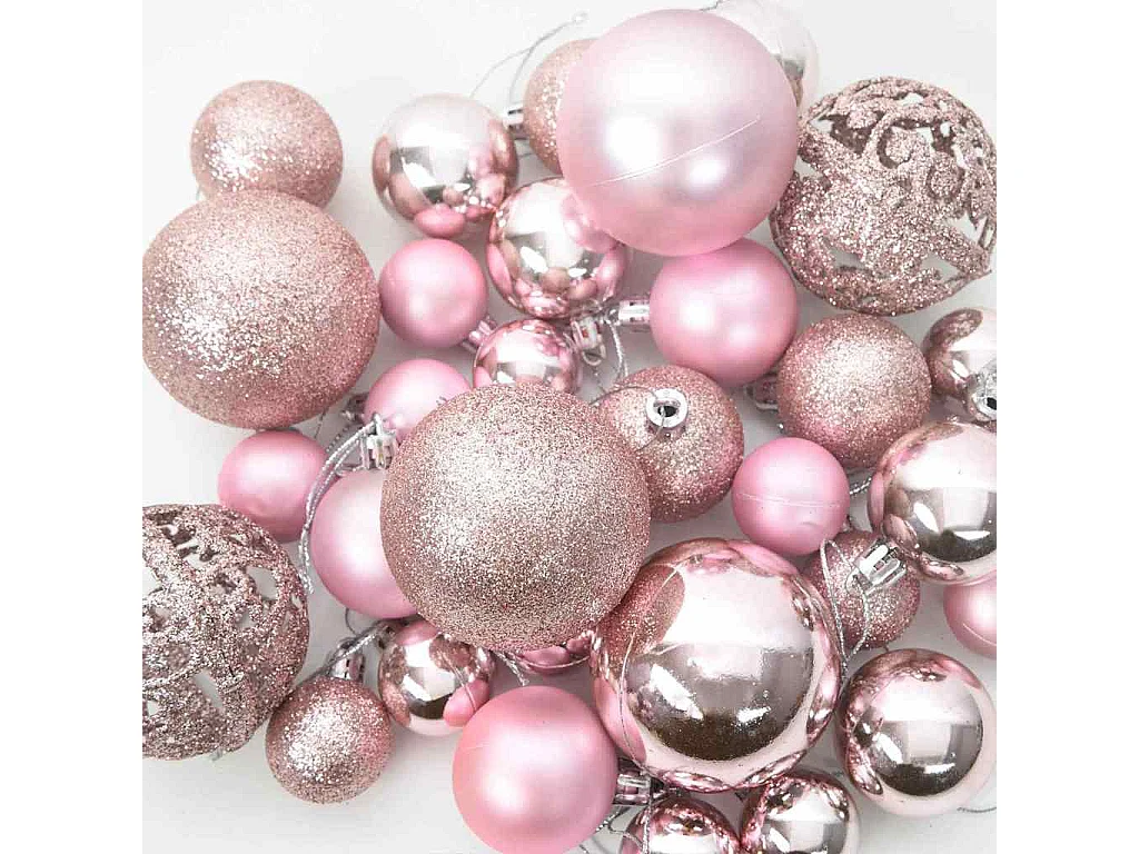 Ensemble de Boules de Noël avec 150 LED 61 pcs Rose Plastique