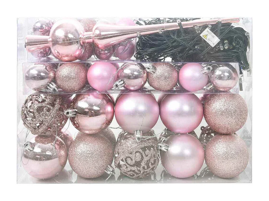 Set di palline di Natale con 150 LED, 61 pezzi, in plastica rosa