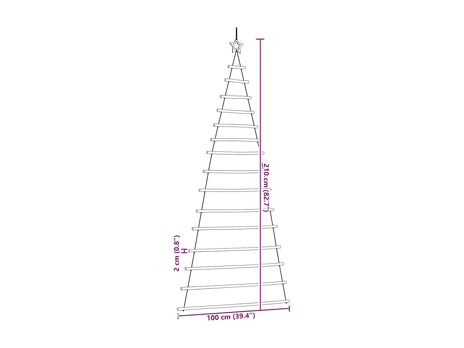 Sapin de Noël suspendu avec étoile supérieure 100 x 210 cm Branche naturelle