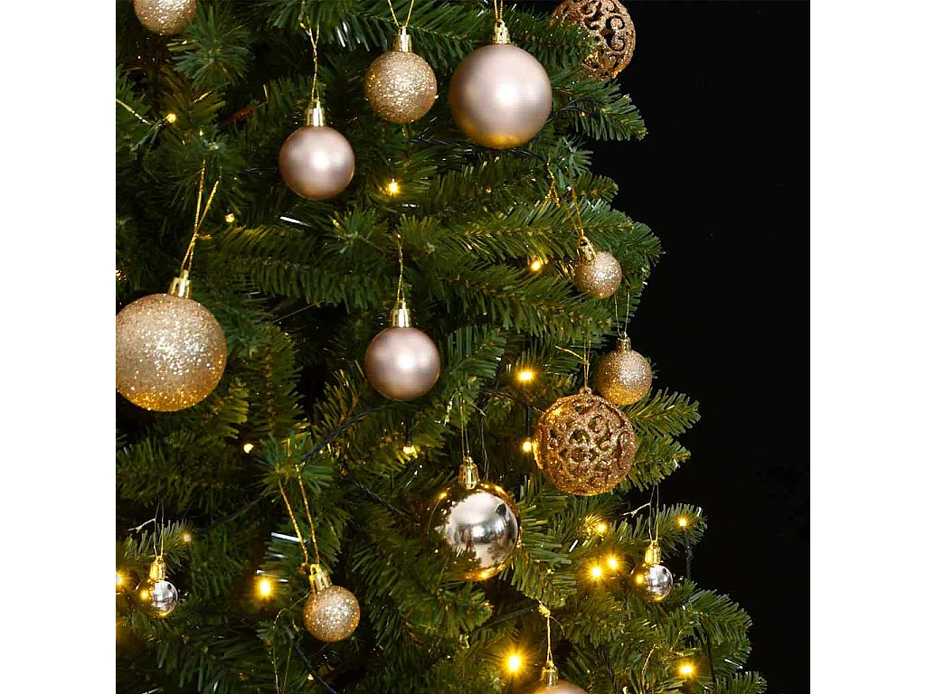 270 cm großer, beweglicher künstlicher Weihnachtsbaum mit 300 LEDs und Kugeln