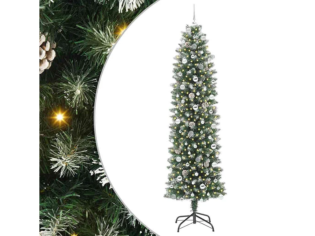 Schlanker künstlicher Weihnachtsbaum mit 300 LEDs Grün und Weiß 240 cm